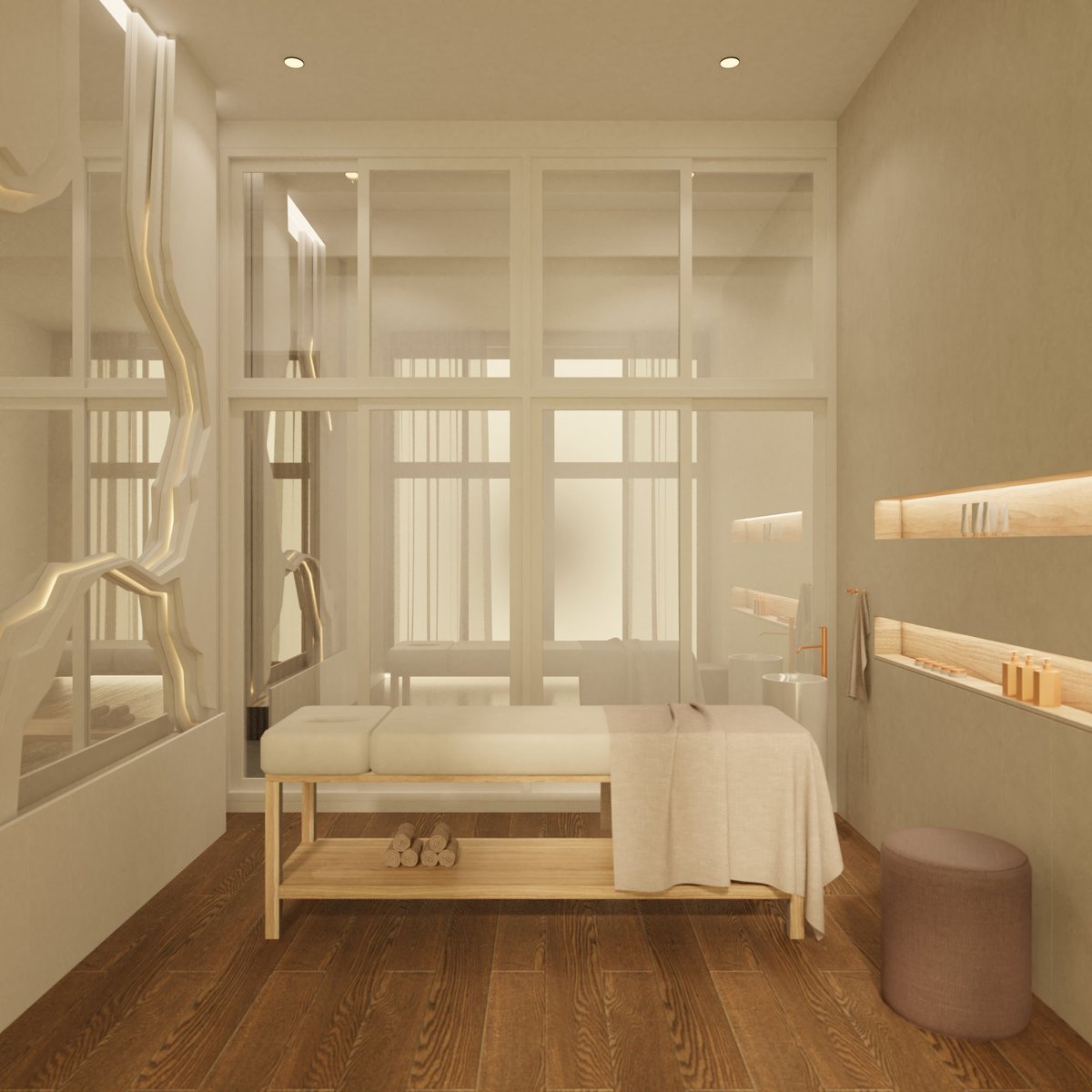 Espacio de spa minimalista y luminoso