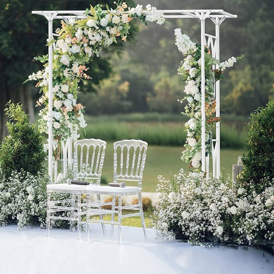 arco de flores para bodega. arco de flores para ceremonia. arco floral blanco y verde.