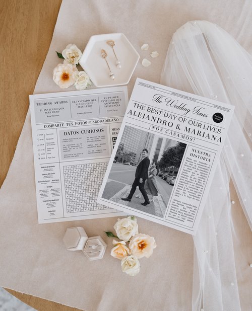 periódico de boda, recuerdo de boda, tendencia en bodas, periodico personalizable, #weddingnewspaper #plantilladigital #bride2024 #periodicoparaboda #weddinginvitations #invitaciondigital