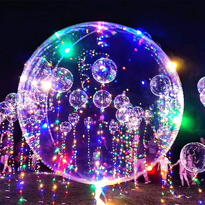 Globos Iluminados con Palo, 10 Paquetes Reutilizable Globos LED de 20 Pulgadas, Globos Bobo de San Valentín, Globos de Cumpleaños con Luces de Hadas para Fiesta, Boda, Navidad